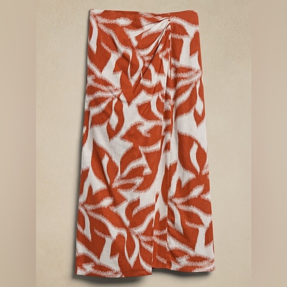 Orange and White Printed Midi Skirt